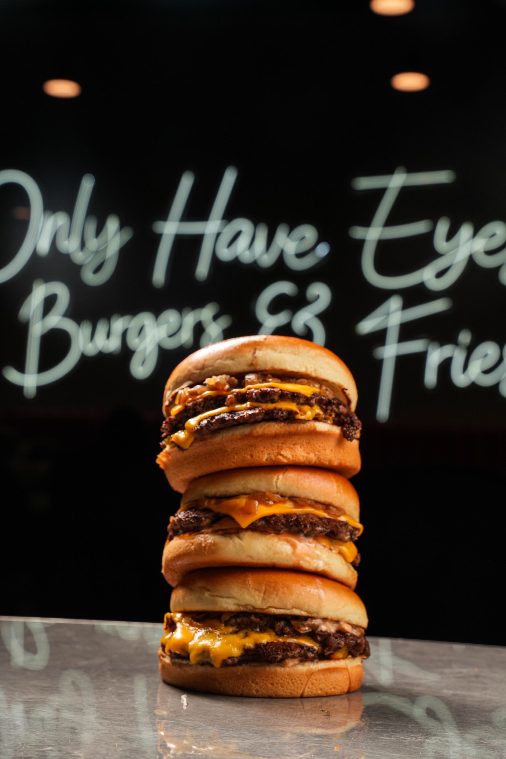 A stack of Beef N' Buns burgers